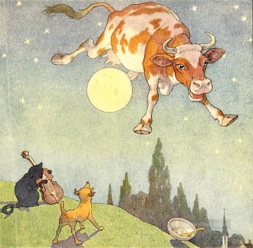 Ganado Vaca Toro Painting - Vaca sobre la luna